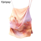 Yipinpay Women Fashion Tie-dyed Camisole Tops 2023 Vintage Sexy Folds Backless Shirts Female Side Zipper Camis Mujer