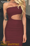 Yipinpay One Shoulder Hollow Out Summer Dress Casual Strapless Backless Sleeveless Mini Bodycon Dress Sheath Sexy Women Vestidos