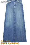 Yipinpay Blue Denim Skirt Woman Jean Long Skirts For Women Fashion 2023 Faded High Waist Pencil Skirt Frayed Midi Skirt With Slit