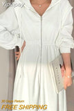 Yipinpay Hooded Zip Sweatshirt Dress Long Casual Cloth 2023 Dress for Women Wild Black Grey High Waist Swing Maxi Sweater Vestidos