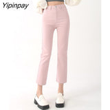 Yipinpay High Waist Stretch Straight Denim Pants Women Korean Vintage Jeans