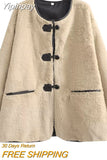 Yipinpay TRAF Faux Fur Coat for Women 2023 Winter O-Neck Chic Single-breasted Warm Jacket Coat Ladies Casual Loose New In Outerwear