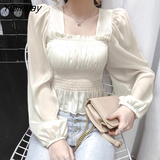 Yipinpay Square-neck Blouse Women New Design Puff Sleeve Chiffon Shirt Thin Tops Dropshipping