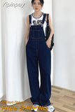 Yipinpay Retro Dark Blue Overalls Jeans for Women's Korean Fashion Denim Romper Jumpsuit Summer Loose Size High Street Baggy Trousers