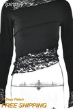 Yipinpay MO Lace Patchwork Long Sleeve Pullover Women Tops Elegant Skinny Tee Shirt Slim T-Shirts Clothes 2023 Summer New