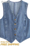 Yipinpay Fashion Denim Women's Vest 2023 Summer Female Chic V-Neck Single-breasted Sleeveless Vests for Women Casual Vest Tops