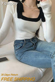 Yipinpay Vintage Bow Bandage Top French Style Sueter Mujer Jersey Square Collar Sweaters Crop Spring New Black Sweater White Shirts
