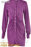 Yipinpay Mo Autumn Ruched Long Sleeve Bodycon Dress Women Turn-Down Collar Sexy Mini Dress Female Button Slim Party Vestidos 2023