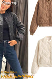 Yipinpay TRAF Multicolor Bomber Jackets for Women 2023 Quilted Jacket Coat Female Stand Collar with Pockets Chic Warm New Outerwear
