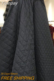 Yipinpay Elastic Waist Quilted Cotton Jupe Black Skirt Korean Style Long Skirts Women Y2k Skirt Faldas Mujer Plaid Harajuku Vintage