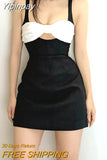 Yipinpay Womens Bodycon Mini Dress Sleeveless Bow Front Contrast Color Cutout Tank Dress Sexy Solid Color Party Dress Club Streetwear