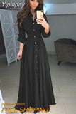 Yipinpay Shirt Button Down Dress Womens Long Sleeve Formal Long Maxi Evening Party Tunic S-3XL