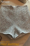 Yipinpay for Women Sexy High Waist Silver Sequins Short Mujer Y2k Straight Wide Leg Casual Cargo Pantalones Cortos De Mujer