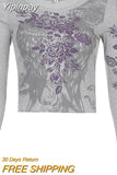Yipinpay Women T-shirts Fall Winter 2023 Sexy Crop Top Clothes y2k Graphic Fairy Grunge Aesthetic Vintage Long Sleeve Top Streetwear