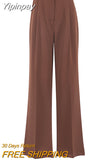 Yipinpay Pleated Elegant Wide Leg Pants Women High Waist Floor-Length Palazzo Trousers With Pocket Fashion Lady Office Pants