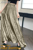 yipinpay Vintage Metallic Maxi Skirts Women Street Casual High Waist Long A-line Skirt Chic Korean Black SGothic Faldashiny
