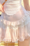 Yipinpay Fairycore Mesh A-line Women Lace Korean Fashion Cute Skirt Female Summer Slim College Style Lolita Fairy Skirts
