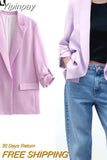Yipinpay 2023 Purple Blazer Women Office Chic And Elegant Woman Jacket Turn Up Sleeve Women's Spring Jacket New In Outerwears