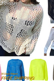 Yipinpay Shirt for Women y2k Clothes Spring Women's Clothing 2023 Latest Fashion Sexy Mesh Tops Knit Hollow out Loose Top