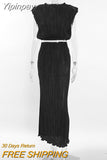 Yipinpay Elegant Summer Skirts Suit With Women Tank Top And Long Skirts 2 Piece Outifts Pleated Skirt Two Piece Vacation Sets