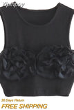 Yipinpay Flower Crop Top Women Off White Tank Top Female Sleeveless Summer Sexy Tops Woman Fashion Y2k Streetwear Going Out Tops