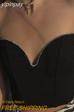 yipinpay Y2K Sleeveless Vintage Bustier Corset Tops Women Night Club Sexy Backless Off Shoulder Diamonds Black Tube Crop Tops 2023