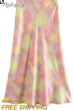 Yipinpay Tie Dye Satin Skirt Women High Waist Midi Skirt Women Summer Long Skirts For Women Fashion 2023 Elegant Women's Skirts Sets