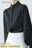 Yipinpay Vintage Chiffon Shirts Women Lantern Sleeve Black White Blouses Korean Office Lady Elegant Solid Loose Casual Tops New