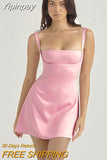 Yipinpay Dress For Women A-Line Pink Dress Sexy Satin Holiday Party Dresses Mini Casual Spaghetti Strap Graduation Dress Stretch