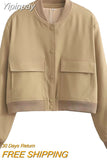 Yipinpay Fashion Bomber Jackets for Women 2023 Chic Pockets Coats Female Long Sleeve Stand Collar Casual Jacket New Outerwears