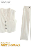 Yipinpay TRAF Pant Sets 2023 Summer Two Piece Set for Women Chic and Elegant Trouser Sets Pants + Women's Vest New in Matching