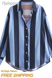 Yipinpay Fashion Stripe Spliced Women's Shirt 2023 Summer Long Sleeve Women Tops Blouse Ladies Chic Casual Shirts & Blouses New In
