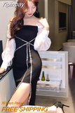 Yipinpay Shoulder Y2k Mini Dress Women Party Korean Fashion 2023 Winter Elegant Sexy Dress Long Sleeve Vintage Hip Dress Patchwork