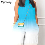 Yipinpay Women Elegant Halter Gradient Color Sleeveless Pocket Loose Sexy Straight Leg Jumpsuits