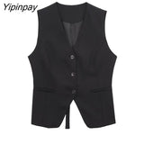 Yipinpay Women Fashion Spring Blazer Vest Pants Sets 2023 Casual Short Single Breasted Top Elastic Waist Zipper Pants Outwear