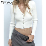 Yipinpay New Solid Ladies Knitted Sweater 2023 Autumn Winter Warm V-Neck Coat Single Breasted Cardigan Long Sleeve Harajuku Tops