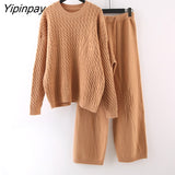 Yipinpay And Winter New Knitting Suit Women's Two-piece Sweater Large Loose Knitting Wide Leg Pants