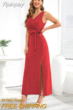 Yipinpay Summer Sleeveless V-neck Large Size Slim Temperament Shiny Dress Banquet Party Slit Long Dress