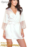 Yipinpay Sexy Women Silk Robe Dress Babydoll Nightdress Nightgown Perspective Sleepwear Solid Flare Sleeve Sashes Autumn Robe S-XL
