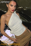 yipinpay 2023 Y2K Casusal Basic Sleeveless T Shirt Women One Shoulder Tank Tops Summer Sexy Club Fashion Female Vintage Crop Tops
