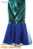 Yipinpay Women Girl Mermaid Halloween Cosplay Costume Fancy Party Tail Maxi Skirt Sparkle Sequins Long Dress Tail Skirt