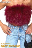 Yipinpay Women Clothes Artificial Fur Feather Vest Summer 2023 Sleeveless T-shirts Strapless Fluffy Backless Slim Tube Tops Streetwear