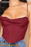 Yipinpay Quality Summer Corset Top Y2k Women 2023 Lined Sexy Bodycon Top Draped Black White Female Padded Top for Party Club