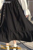 Yipinpay Gothic Lolita Long Skirt Women Harajuku Ruffle Strap Black Skirt High Waist Soft Girl Japanese Kawaii Streetwear Summer