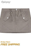 Yipinpay Cargo Skirt Short Women Summer Y2k Harajuku Drawstring Pocket Vintage High Waist Slim Mini Skirt Korean Style Streetwear