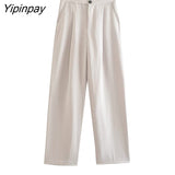 Yipinpay 2023 Autumn Winter Solid Blazer Pant Sets Long Sleeve Single Breasted Back Split Jacket Zipper Trouser Notched Outwear