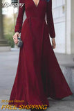 Yipinpay Women Sexy Formal Maxi Dress V Neck Long Sleeve Solid color Bandage Office Ladies Evening Party Prom Gown