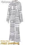 Yipinpay Lapel Irregular Stripe Button Shirt And Pants Women Sleep Suit 2 Piece Single-Breasted Print Casual Home Suit Female