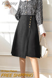 Yipinpay Women's Knee-length Skirts Single-breasted Chic Korean Fashion A-line Skirt Lady Simple Luxury Office Wear OL Skirts