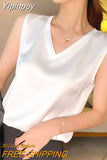Yipinpay Summer Plus Size Women's Blouse Sleeveless Suspenders V-neck Loose Casual Fashion Vest Women Satin Silk Top Bottoming Shirt